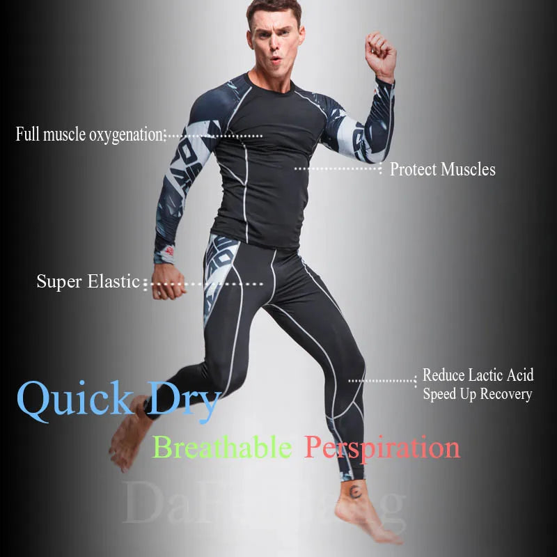 Gym New Men's Compression Set Running Tights Workout Fitness Training Tracksuit Long Sleeves Shirts Sports Suits Rashgard Kit