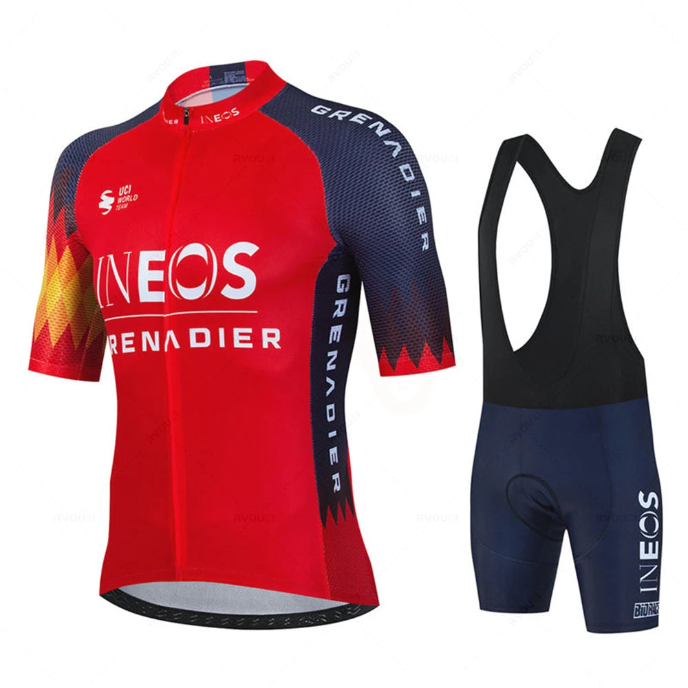 Ineos 2024 Men Short Sleeve Cycling Jersey Set Summer Bicicleta Clothing MTB Maillot Ropa Ciclismo Sportswear Blue Bicycle Suit