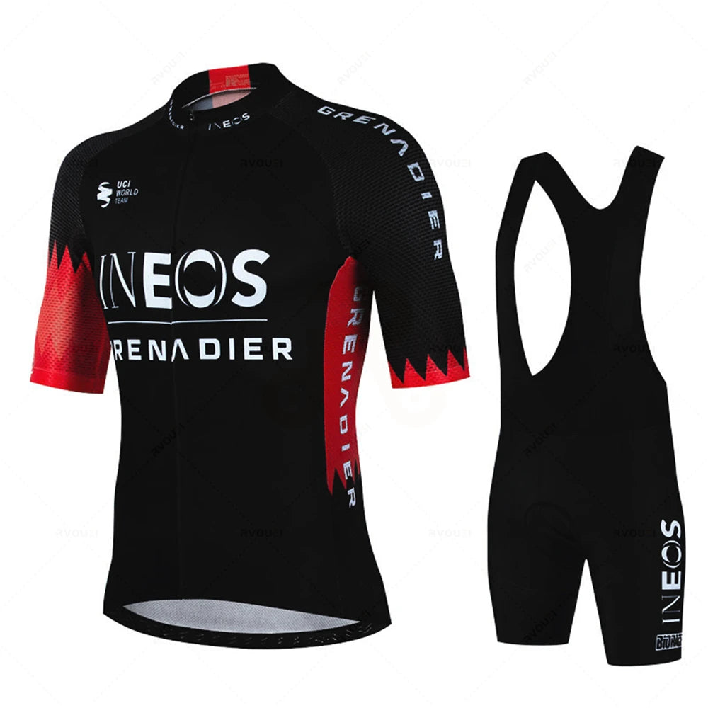 Ineos 2024 Men Short Sleeve Cycling Jersey Set Summer Bicicleta Clothing MTB Maillot Ropa Ciclismo Sportswear Blue Bicycle Suit