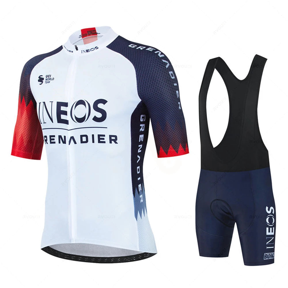 Ineos 2024 Men Short Sleeve Cycling Jersey Set Summer Bicicleta Clothing MTB Maillot Ropa Ciclismo Sportswear Blue Bicycle Suit